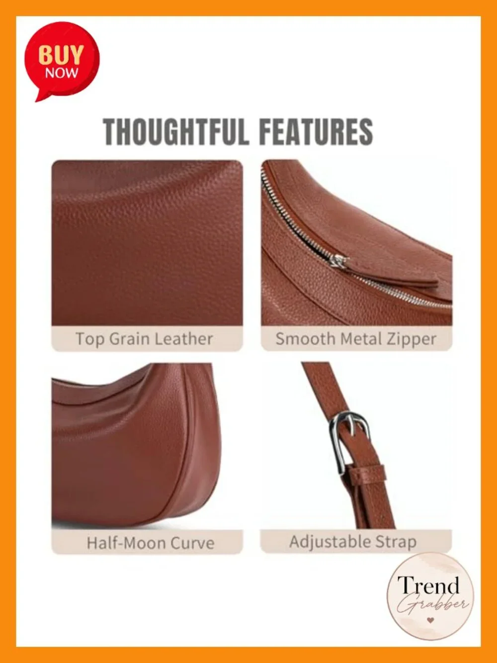 Genuine Leather Hobo Crossbody Bag with Two Adjustable Straps